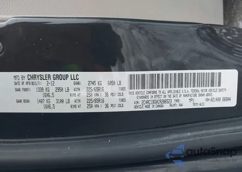 2012 Chrysler Town & Country Touring z USA, uszkodzony, nr VIN 2C4RC1BG0CR286523